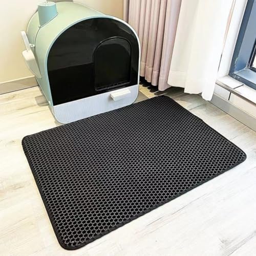 Doppellagige Katzenstreu Matte Haustier Carpet Abriebfester Katzentoiletten Teppich EVA Werkstoff WabenföRmig Gestaltete Fangmatte Wasserdichte Pads FüR Die Pfotenreinigung (40x50 cm,Schwarz) von Xisnuient