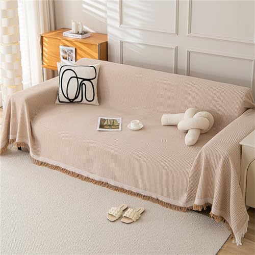Extra Weiche Sofadecke Sofa überwurfdecke Waffel Kuscheldecke Mit Quasten Mehrzweck Sofa überzug Big Sofa Decke Xxl Tagesdecke Bettüberwurf Überwurf Für Bett Vier Jahreszeiten (Brown,180x380cm) von Xisnuient