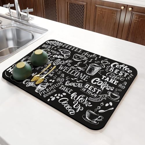 Fast Drying Mat, Abtropfmatte Geschirr, Unterlage Kaffeemaschine, Abtropfmatte Spüle Geschirr, Matte Saugfähige Unterlage Kaffee Kitchen, Spülmatte Küchenunterlage Waschbar Faltbar (D,30x40 cm) von Xisnuient