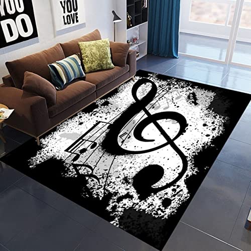 Flanell Groß Teppiche für Wohnzimmer 3D Note Musik Kunst Muster Schwarz Weiß Teen Junge Mädchen Kinder Schlafzimmer Dekoration Couchtisch Teppich Flur Bodenmatte Fußmatte (Schwarz, 140x180 cm) von Xisnuient