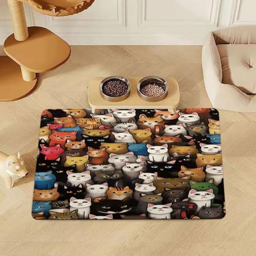Futtermatte für Haustiere, Tischset für Katzen Hunde,Pet Teppich,Spritzwassergeschützt,Saugfähig,Leicht zu Reinigen,Waschbar,Kieselgur,Wassernapfmatte für Cat Dog (Muster 2,50x80 cm) von Xisnuient