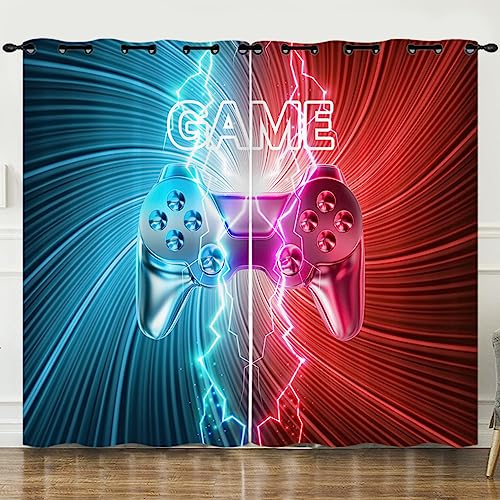 Gamer Vorhänge für Kinderzimmer, Blackout Undurchsichtige Vorhänge für Wohnzimmer Schlafzimmer Spielzimmer, Lightning Game Controller Vorhänge 2 Panel - mit Metall Öse (Farbe 4,W38'' x L54'') von Xisnuient