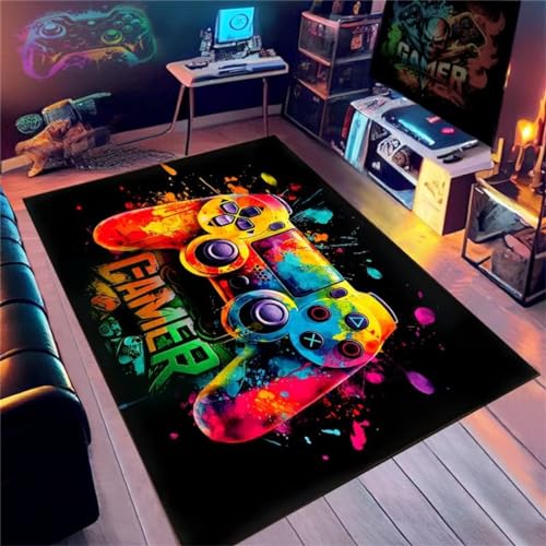 Gaming Teppich Jugendzimmer Jungen Modern Gestalteter 3D Coole Gamepad-dekoration Gamer Teppich Gaming Zimmer Deko Waschbarer Spielteppich Geeignet Für Kinderzimmer Wohnzimmer (grün,120x160cm) von Xisnuient