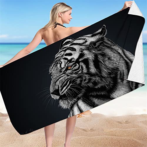 Groß Strandtücher Badetücher Schnelltrocknend Wasseraufnahme Mikrofaser XL XXL Animal Themed Tiger Handtuch Kind Junge Leute Mann Decke Sport Handtuch (Farbe 1,100x180 cm) von Xisnuient