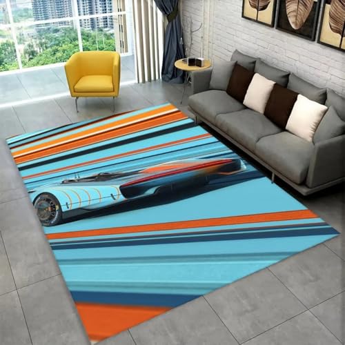Großer Teppich, Rutschfester Flanell Memory Schaum mit 3D Rennwagen Muster für Wohnzimmer Schlafzimmer Nachttisch Badezimmer Küche Flur Sofa Fußmatte Spielzimmer Spielmatte (Bunt 3,120x180 cm) von Xisnuient
