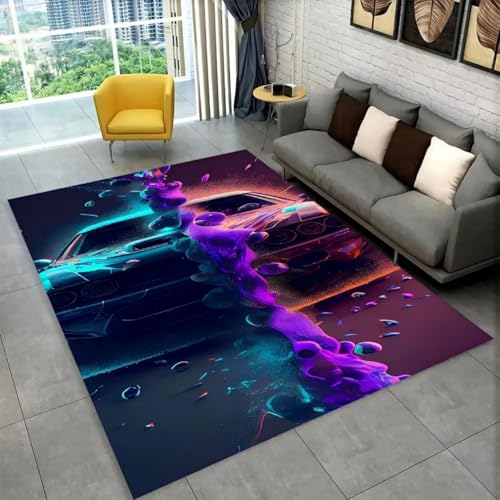 Großer Teppich, Rutschfester Flanell Memory Schaum mit 3D Rennwagen Muster für Wohnzimmer Schlafzimmer Nachttisch Badezimmer Küche Flur Sofa Fußmatte Spielzimmer Spielmatte (Bunt 4,100x120 cm) von Xisnuient