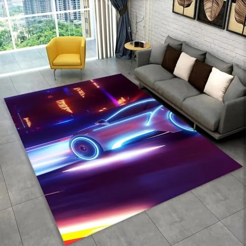 Großer Teppich, Rutschfester Flanell Memory Schaum mit 3D Rennwagen Muster für Wohnzimmer Schlafzimmer Nachttisch Badezimmer Küche Flur Sofa Fußmatte Spielzimmer Spielmatte (Bunt 5,50x80 cm) von Xisnuient