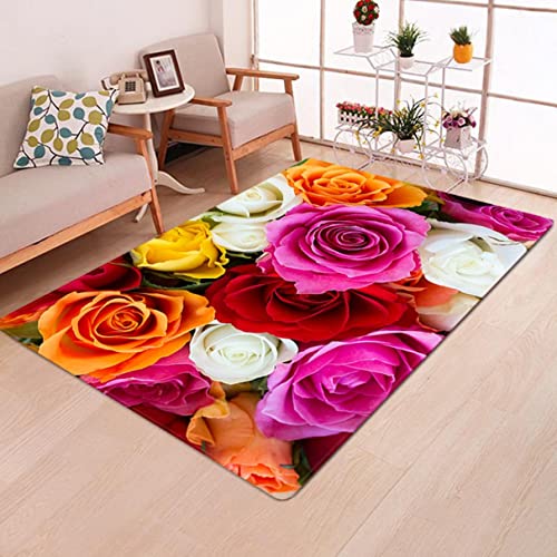 Großer Teppich Wohnzimmer Schlafzimmer Dekorieren 3D Rosen Blumen Muster Rosa Rot Hochzeit Bereich Teppich Mädchen Zimmer Dekor Rutschfeste Teppich Bodenmatte Paar Geschenk (Farbe 3,140*200 cm) von Xisnuient