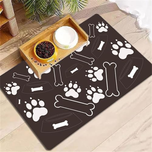 Hunde Futtermatte,Katzen Futtermatte,Futterunterlage,Futternapf Unterlage Katze,Waschbar Unterlage Katzennapf,Katzen Napfunterlage,Matte Hundenapf,Mat für Katzen und Hunde (Brown,30x50 cm) von Xisnuient