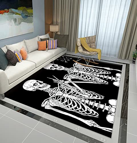 Lustiger Totenkopf 3D Kurzflor Schwarz Weiß Bereichsteppich Moderner Schlafzimmer Wohnzimmer Teppich Herren Gothic Blumen Todesschädel festlicher Dekoration Waschbare Rug (Farbe 2,120x160 cm) von Xisnuient