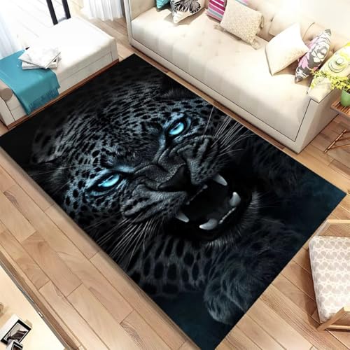 Modern Flanellteppich Tiermuster Weich Heimdekoration Wohnzimmer Teppich Schwarz Grau Rosa Tiger Leopard Löwe Design, für Schlafzimmer Spielzimmer Arbeitszimmer, Fußmatte (Color 4,140x200 cm) von Xisnuient