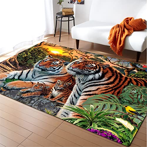 Modern Tier Tiger Kaninchen Rose Flächenteppich Rutschfest Teppich Flur Essen Zimmer Büro Schlafsaal Waschbar Kindergarten Kinder Mädchen Spielzimmer Wohnzimmer Boden Home (Farbe 1,100x150 cm) von Xisnuient