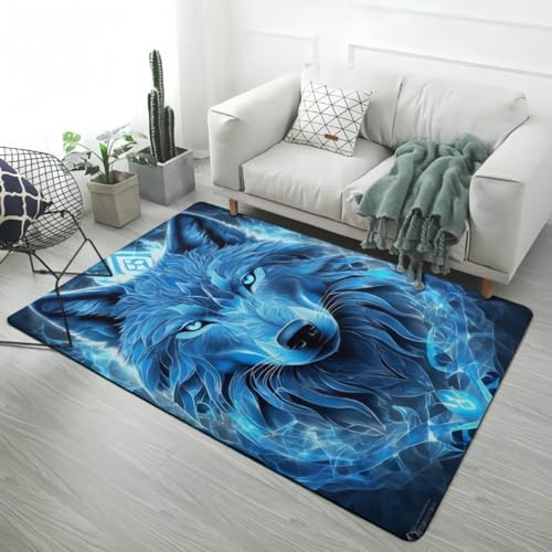 Moderner 3D Flanell Teppich Tiger Löwe Leopardenmotiv Heimdekoration Blau Grau Schwarz Rutschfester Gaming Teppich Für Wohnzimmer, Schlafzimmer, Flur, Badezimmer, Läufer (Color 4,160x230 cm) von Xisnuient