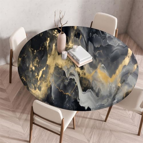 Outdoor Runde Tischdecke Mit Gummizug Kanten Wischen Sauber Runde Marmor Tischtuch Klein Wasserdicht Polyester Couchtisch Abdeckung Tischschoner Für Essen Bistro Garten (140cm,Colour 3) von Xisnuient