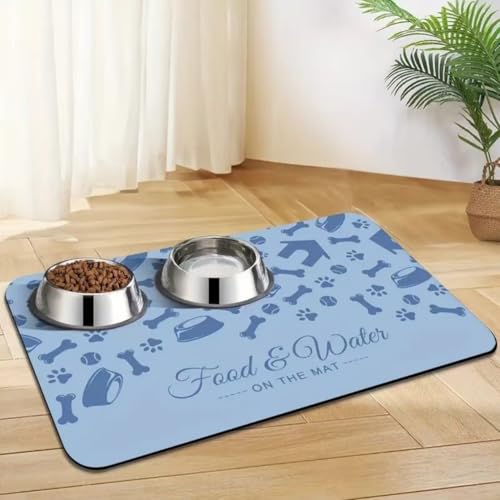 Platzdeckchen für Haustiere,Schnelltrocknende Futtermatte aus Kieselgur für Hunde und Katzen – Spritzwassergeschützt Saugfähig Leicht zu Reinigen Waschbare Pet Feeding Mats (Blau,40x60 cm) von Xisnuient