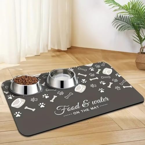 Platzdeckchen für Haustiere,Schnelltrocknende Futtermatte aus Kieselgur für Hunde und Katzen – Spritzwassergeschützt Saugfähig Leicht zu Reinigen Waschbare Pet Feeding Mats (Dunkelgrau,30x50 cm) von Xisnuient