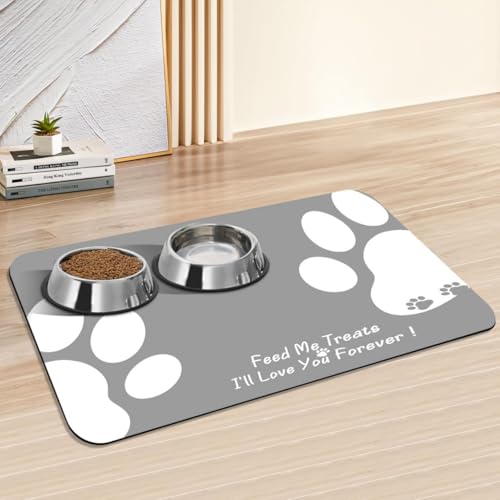 Platzdeckchen für Haustiere,Schnelltrocknende Futtermatte aus Kieselgur für Hunde und Katzen – Spritzwassergeschützt Saugfähig Leicht zu Reinigen Waschbare Pet Feeding Mats (Grau,30x50 cm) von Xisnuient
