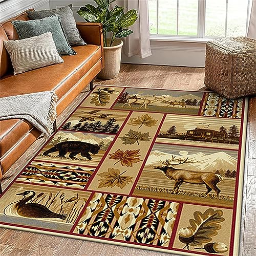 Rustikal Hirsch Jagd Camo Flächenteppich Wildtiere Wald Teppich Boden Anti-Rutsch Schlafzimmer Wohnzimmer Outdoor Wohnkultur Geschenke für Jäger (Multi 1,160x200 cm) von Xisnuient