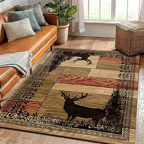 Rustikal Hirsch Jagd Camo Flächenteppich Wildtiere Wald Teppich Boden Anti-Rutsch Schlafzimmer Wohnzimmer Outdoor Wohnkultur Geschenke für Jäger (Multi 2,120x160 cm) von Xisnuient