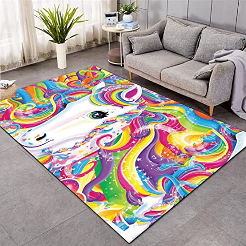 Teppich Einhorn 3D Karikatur Regenbogen Pferd Muster Mädchen Junge Kinderzimmer Spiel Matte Wohnzimmer Teppich Schlafzimmer Rutschfeste Carpet Eingangs Matte Korridor Rug (Farbe 1,120x180 cm) von Xisnuient