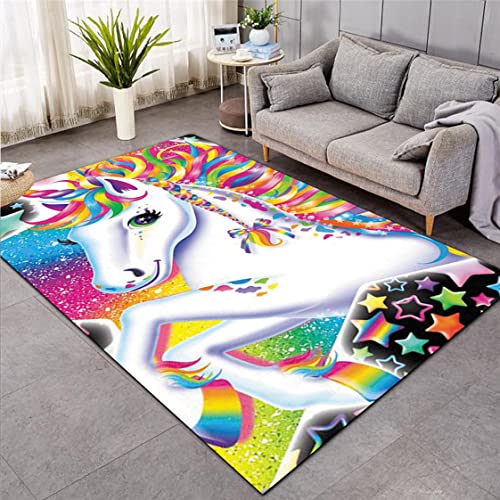 Teppich Einhorn 3D Karikatur Regenbogen Pferd Muster Mädchen Junge Kinderzimmer Spiel Matte Wohnzimmer Teppich Schlafzimmer Rutschfeste Carpet Eingangs Matte Korridor Rug (Farbe 2,80x160 cm) von Xisnuient