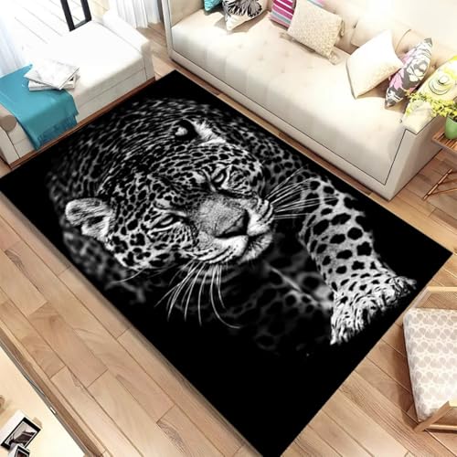 Teppich Tiermotiv Kurzhaar Schwarz Grau Leopardenmuster Wohnzimmerteppich Flanell Schwamm dekorativ rutschfest für Schlafzimmer Arbeitszimmer Spielzimmer Badezimmer Flur (Color 5,100x120 cm) von Xisnuient