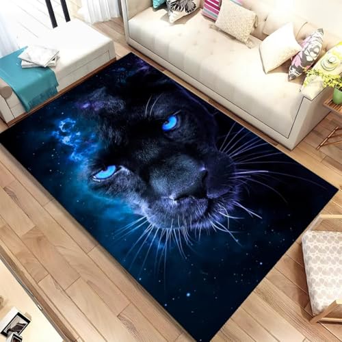 Teppich Tiermotiv Kurzhaar Schwarz Grau Leopardenmuster Wohnzimmerteppich Flanell Schwamm dekorativ rutschfest für Schlafzimmer Arbeitszimmer Spielzimmer Badezimmer Flur (Color 6,160x200 cm) von Xisnuient