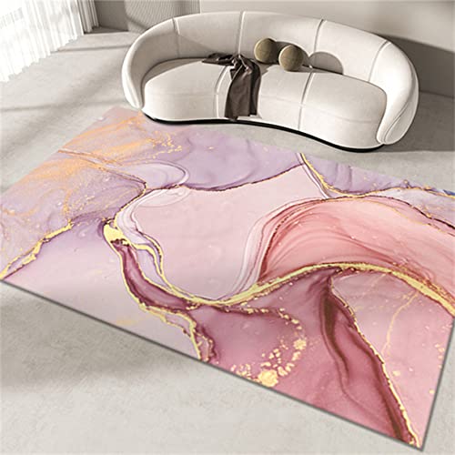 Teppich mit Marmor Muster Wohnzimmer Geometrisch Roségold Ölgemälde Moderne Wohnkultur Flanell Rug Couchtisch Schlafzimmer Nachttisch Matte Großer Teppich Rutschfest Waschbar (Rosa,45x120 cm) von Xisnuient