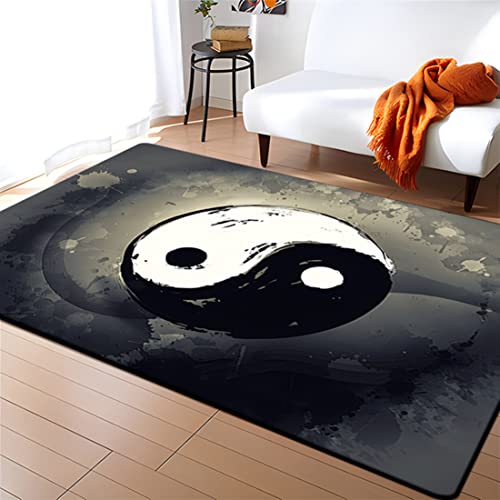 Teppich mit Yin und Yang Druck Heimdekoration Schwarz Weiß Grau Kunst 3D Tai Chi Mandala Muster Schlafzimmer Küche Wohnzimmer Badezimmer Bodenmatte Fußmatte Outdoor Teppiche (Farbe 1,140x180 cm) von Xisnuient