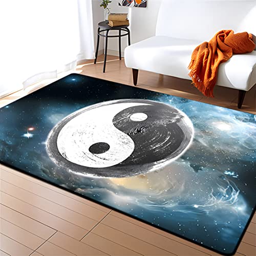 Teppich mit Yin und Yang Druck Heimdekoration Schwarz Weiß Grau Kunst 3D Tai Chi Mandala Muster Schlafzimmer Küche Wohnzimmer Badezimmer Bodenmatte Fußmatte Outdoor Teppiche (Farbe 4,120x160 cm) von Xisnuient