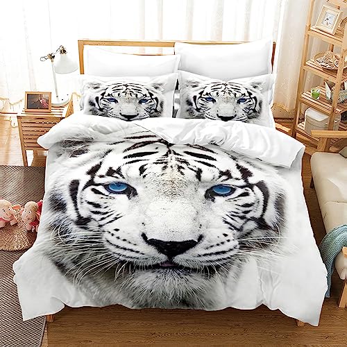Tier 3D Bettwäsche Set Schwarz Weiß Tiger Style Polyester 2/3 Stück Tiger Schnee Grasland Einzel Doppel Zip Bettbezug Und Kopfkissenbezug Für Jungen Jugendliche Erwachsene (Color3,200x200cm) von Xisnuient