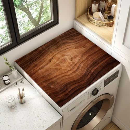 Waschmaschine Trockner Staubschutz Sonnenschutzmatte 3D Holzmaserung Druck Kühlschrank Top Pad Backofen Abdeckung Matte Küche Abtropffläche Pad Tischdecke Badezimmer Teppiche (Braun 3,60x60 cm) von Xisnuient