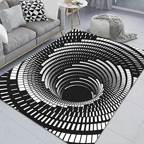 Wirbel Illusions Teppich 3D Trap Effekt Bottomless Pit Teppich Schwarz Weiß Abstraktes Geometrisches Gitter Wohnzimmer Carpet Eingang Fußmatte Schlafzimmer Anti Rutsch Rug (Muster 3,120x180 cm) von Xisnuient
