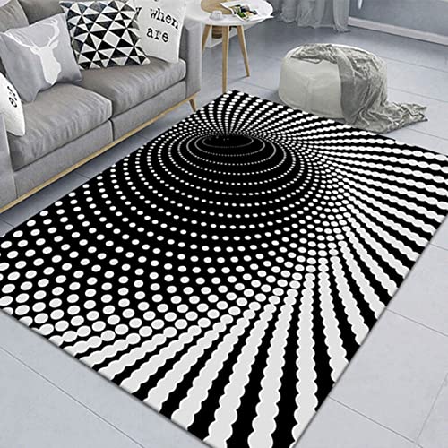 Wirbel Illusions Teppich 3D Trap Effekt Bottomless Pit Teppich Schwarz Weiß Abstraktes Geometrisches Gitter Wohnzimmer Carpet Eingang Fußmatte Schlafzimmer Anti Rutsch Rug (Muster 4,50x80cm) von Xisnuient