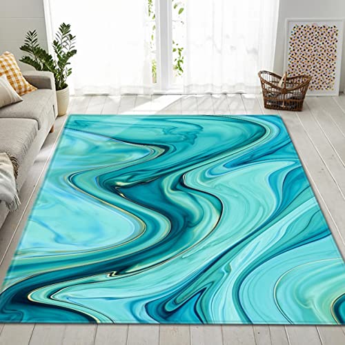 Wohnzimmer Großer Teppich Nordischer Geometrischer Marmor Farbverlauf Blau Gold Lila Grau Moderne Abstrakte Marble Bodenmatte Abdeckung für Schlafzimmer Nachttisch Rutschfest (Bunt 2,160x200 cm) von Xisnuient