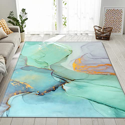 Wohnzimmer Großer Teppich Nordischer Geometrischer Marmor Farbverlauf Blau Gold Lila Grau Moderne Abstrakte Marble Bodenmatte Abdeckung für Schlafzimmer Nachttisch Rutschfest (Bunt 4,160x200 cm) von Xisnuient