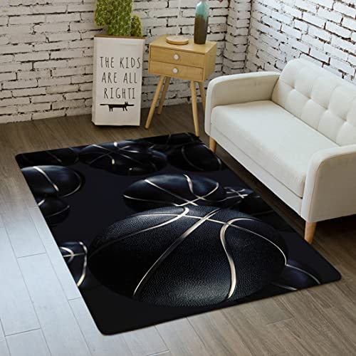 Wohnzimmer Schlafzimmer Teppich Teenager Junge Küche Esszimmer Korridor Fußmatten Kinder Spielunterlage Baby Krabbelmatte,Traum Sternenhimmel Flammen Basketball Druck (Schwarz,50x80 cm) von Xisnuient