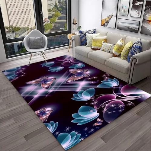 Xisnuient 3D Fantasie Schmetterlings Flanellteppich Modern Dekorativer Weicher Rutschfester Teppich Geeignet für Wohnzimmer Schlafzimmer Badezimmer Arbeitszimmer Sofa Bodenmatten (Color 1,120x180 cm) von Xisnuient