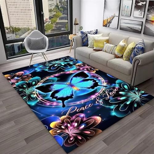 Xisnuient 3D Fantasie Schmetterlings Flanellteppich Modern Dekorativer Weicher Rutschfester Teppich Geeignet für Wohnzimmer Schlafzimmer Badezimmer Arbeitszimmer Sofa Bodenmatten (Color 4,100x200 cm) von Xisnuient