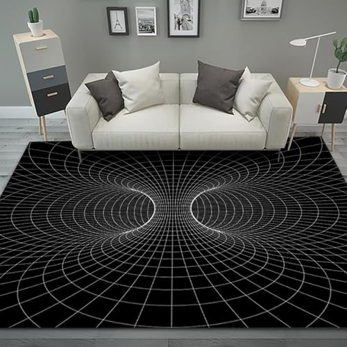 Xisnuient 3D Line Visual Wohnzimmer Teppich, Moderner 3D Wirbel Illusion Carpet, Jugendliche Kinder Schlafzimmer Spielzimmer Schwarz-Weiß Kariert Fußmatte Home Decor Teppiche (Colour 1,100x120cm) von Xisnuient