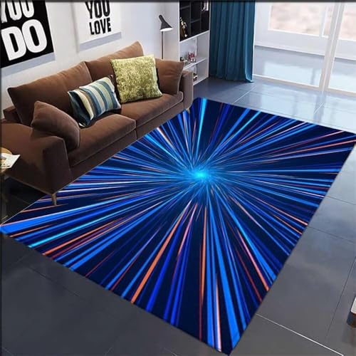 Xisnuient 3D Line Visual Wohnzimmer Teppich, Moderner 3D Wirbel Illusion Carpet, Jugendliche Kinder Schlafzimmer Spielzimmer Schwarz-Weiß Kariert Fußmatte Home Decor Teppiche (Colour 6,120x160cm) von Xisnuient
