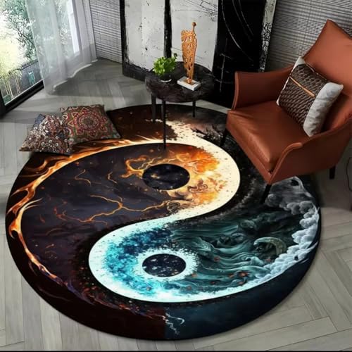 Xisnuient 3D Visual Tai Chi Teppiche, Coole Bunte Yin-Yang Taiji Fußmatte, Dekorative Carpet Für Kinderspielzimmer Von Jugendlichen Geeignet Für Küche, Wohnzimmer, Schlafzimmer (Colour 2,140 cm) von Xisnuient