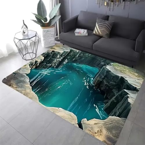 Xisnuient 3D-Visuelle Teppiche, Dekorative Visuelle Carpet Mit Wasser-Feuermotiven, Geodäten, Skurrile Bodenmatten Für Jugendliche Jungen-Schlafzimmer, Wohnzimmer Kinderzimmer (Farbe 6,100x120cm) von Xisnuient