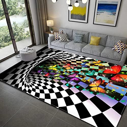 Xisnuient 3D Wirbelstrom Illusions Teppich rutschfeste Bodenmatte Abstrakter Geometrischer Streifen Gitter Schmetterlings Muster Wohnzimmer Schlafzimmer Fußmatte Kinder Spielmatte (Bunt 4,160x200 cm) von Xisnuient