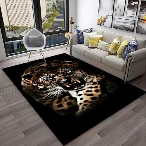 Xisnuient Bereich Teppich, Moderner Wild Jungle Leopard Cool Teppich, Wohnzimmer Weiche rutschfeste Waschbare Dekorative Fußmatte Für Jugendliche Jungen Schlafzimmer Kühlteppich (Farbe 6,160x200cm) von Xisnuient