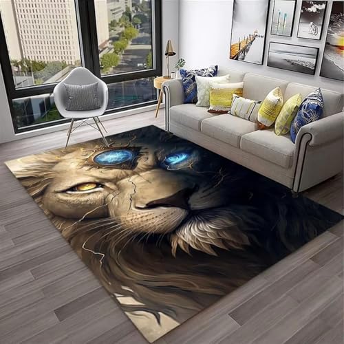 Xisnuient Cooler Teppich Im Cyber-Stil, Moderne Fußmatte Mit Aufgedrucktem 3D-Dschungelkönig-Löwen, Teppich Für Jugendliche Und Kinderzimmer, Für Wohnzimmer, Jungenzimmer (Farbe 5,120x180cm) von Xisnuient