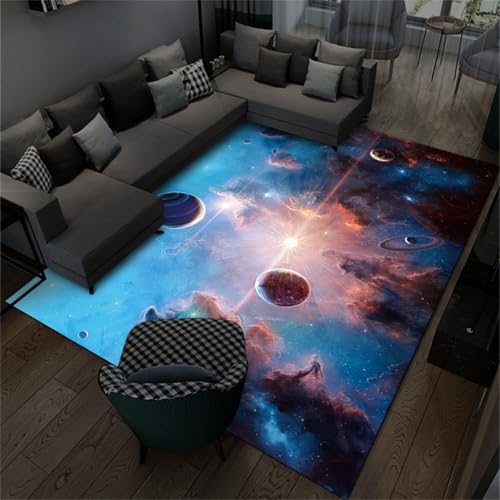 Xisnuient Dekorative Teppiche Für Jugendliche Und Kinderzimmer, 3D Visual Universe Starry Planet Style Play Bereich Teppich, Fußmatte Für Wohnzimmer Küche Spielzimmer Carpet (Farbe 3,160x230cm) von Xisnuient