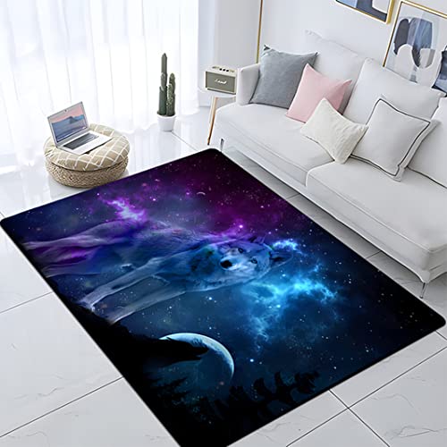 Xisnuient Dschungel Tiere Wolf Teppich Sternenhimmel Traumfänger Wölfe Muster Flanell Teppichmatte für Wohn Esszimmer Schlafsaal Schlafzimmer Home Decor Küche Flur Badezimmer (Blau,100x120 cm) von Xisnuient