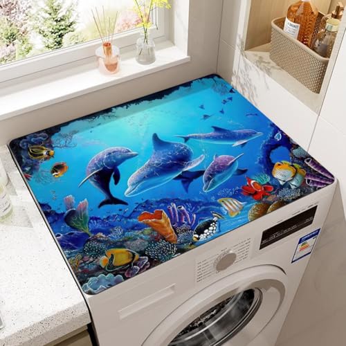 Xisnuient DustProof-Matte,Waschmaschine Trockner Kühlschrank Mikrowelle Abdeckungen,Abtropfmatte Küche,Kaffeetischunterlage,Absorbierende Tischdecke,Bad Teppiche,Tier Druck (Blauer Delphin,50x50 cm) von Xisnuient