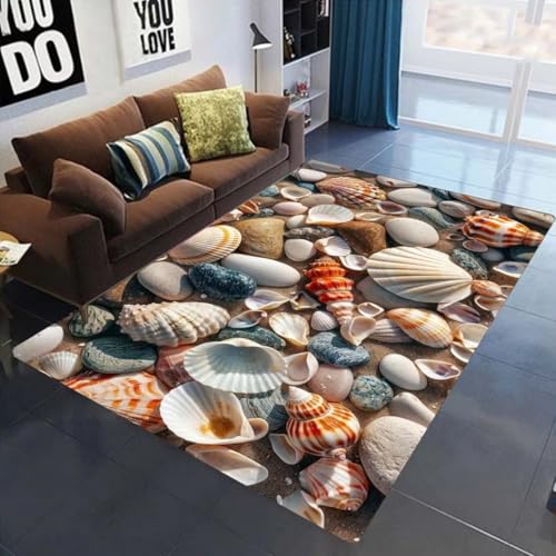 Xisnuient Flanell Großer Teppich Schlafzimmer Wohnzimmer Teppich Schlafsofa Sommerstrand Seestern Küstenlandschaft Bedruckte Bodenmatte Kinderzimmer Spielmatte Home Decor Carpet (Bunt 3,100x120 cm) von Xisnuient